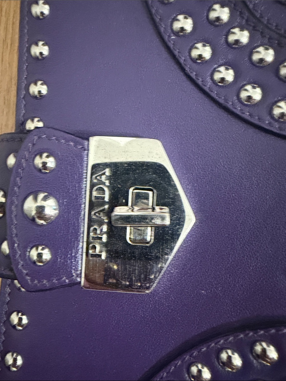 Prada Purple City Calfskin Studded Elektra Turn Lock clutch bag - Picture 3 of 10